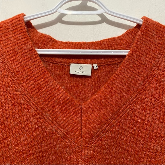 Kaffe Oversized Wool Mohair Blend V-Neck High Low Knit Sweater Burnt Orange XS-M - Picture 11 of 14
